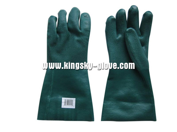 Sandy Finish Guantlet Cuff Green PVC Glove-5125. Gn