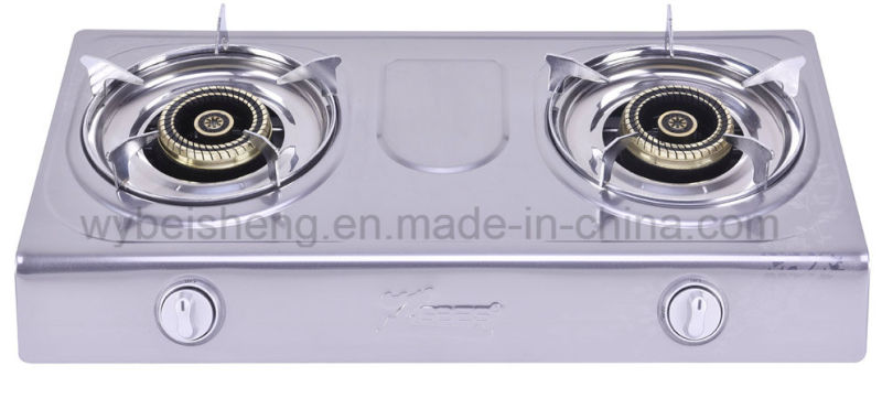 Dull Polished Stainless Steel Double Burner Gas Stove