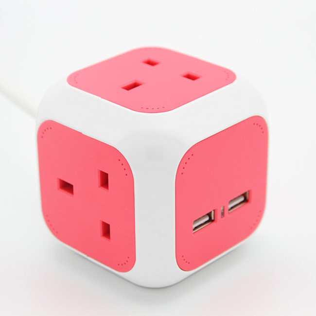 Convenient Cube 4 Outlets UK Plug Wall Socket with 2 USB Ports
