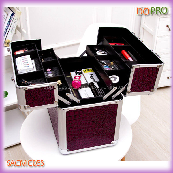 Purple Crocodile Extra Large Makeup Vanity Cases with Plastic Trays (SACMC055)