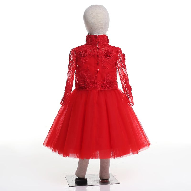 Chinese Red Flower Girl Dress for Wedding and Ceremonial