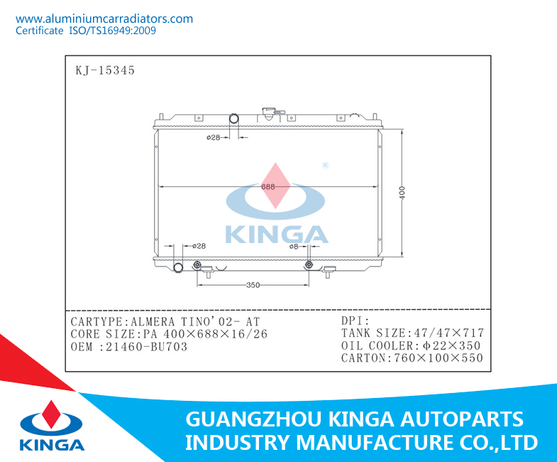 for Nissan Almera Tino'02 Engine Radiator OEM 21460-Bu703