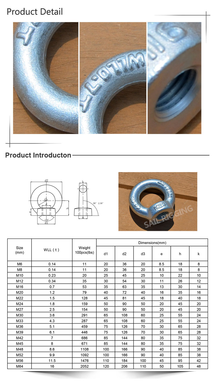 Hardware Rigging Galvanized Eye Nut with DIN 582