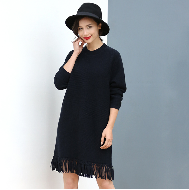 Lady's 100% Cashmere Sweater Lace Hem for Wholesale