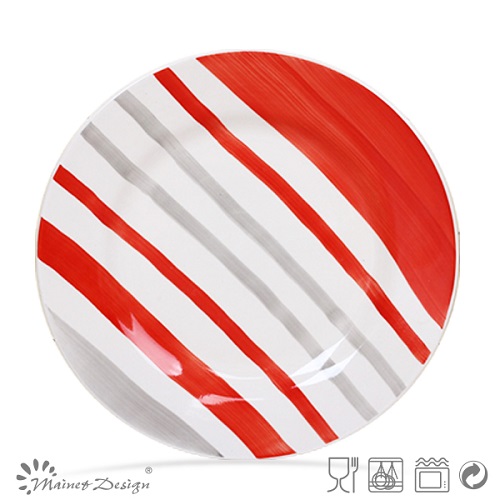 20PCS Dinner Set Hand Painted Red and Grey Lines