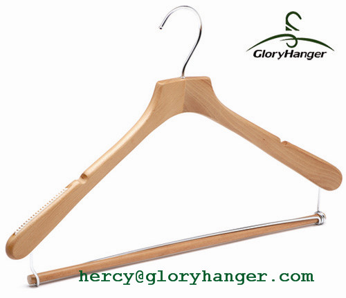 Wholesale Good Quality Natural Wood Clothes Hanger with Trouser Bar