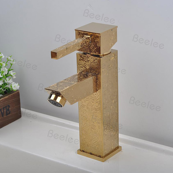 Gold Rilievo Square Shape Single Handle Bathroom Faucet Basin Water Taps Mixer