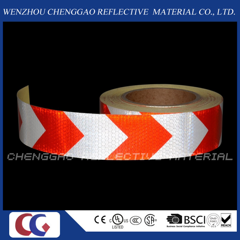 PVC High Quality White & Red Warning Arrow Reflective Tape (C3500-AW)