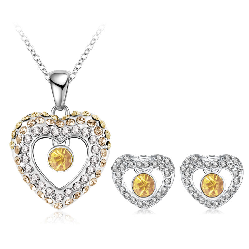 Gradient Double Heart Crystal Love Jewelry Sets 5colors (PCST0002-B)