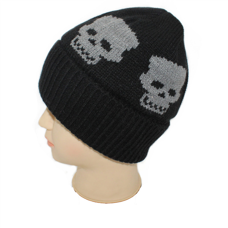 Mens Soft Stretch Slouch Wool Winter Knitted Skull Jacquard Warm Cap Beanie Hat (HW427)