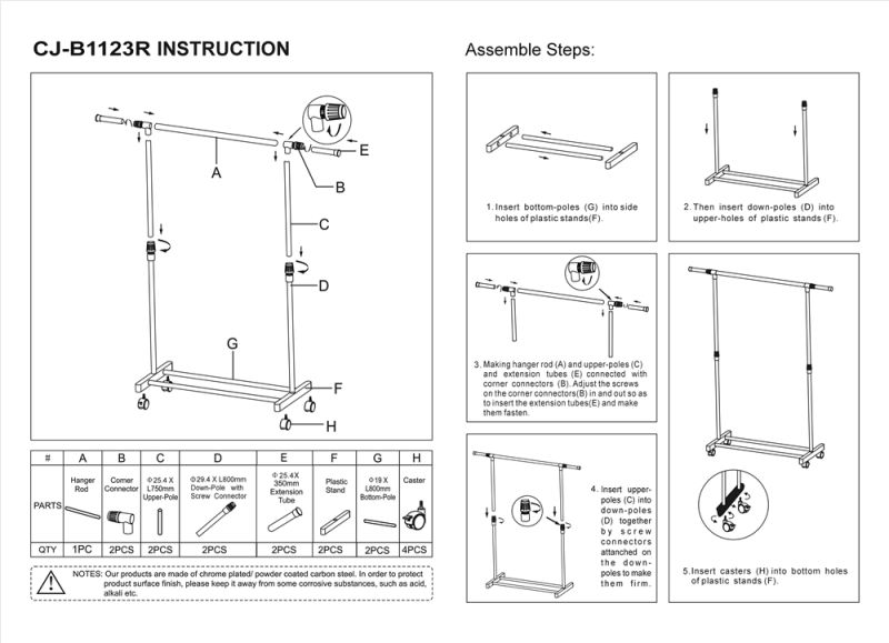 DIY Extendable Single-Rod Steel Clothes Hanger Rack (CJ-B1123)