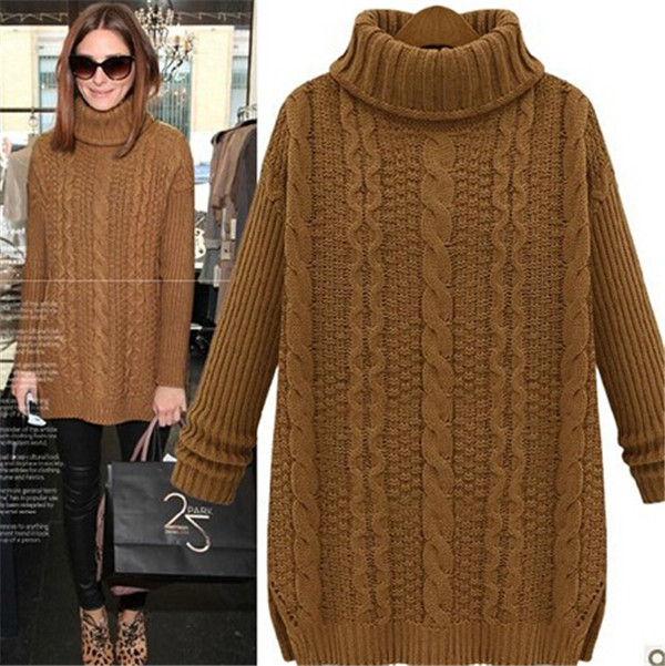 Fashion Loose High Neck Cable Style Knit Lady Sweater