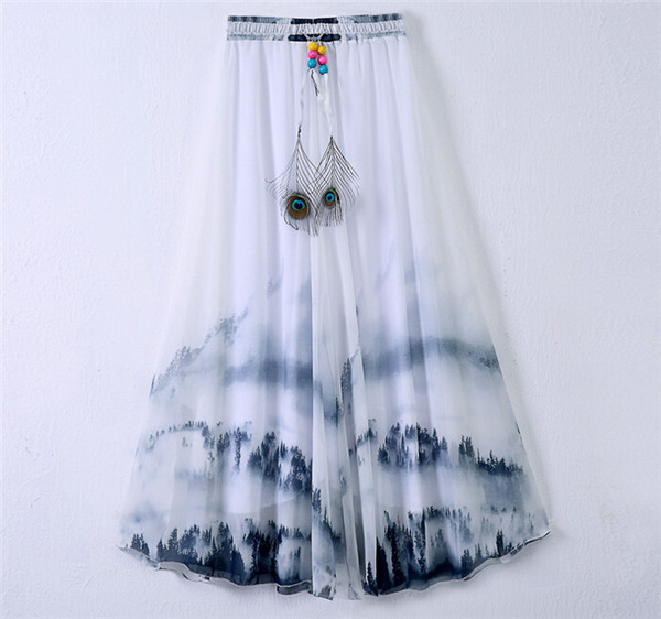 2016 Latest Design Women Printed Chiffon Beach Bohemian Skirt (16701)