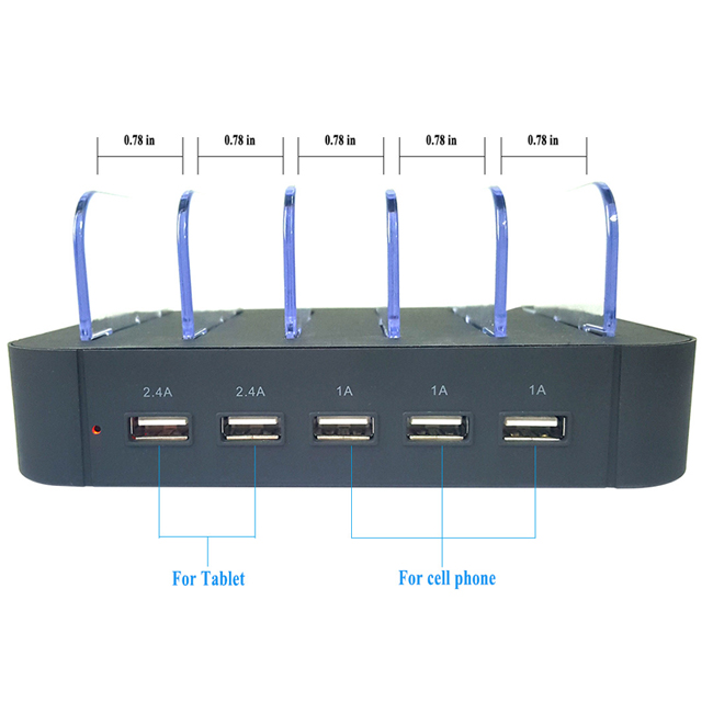 5 Slots Charging Station 5 USB Ports Charger for Tablet Mobile Phone