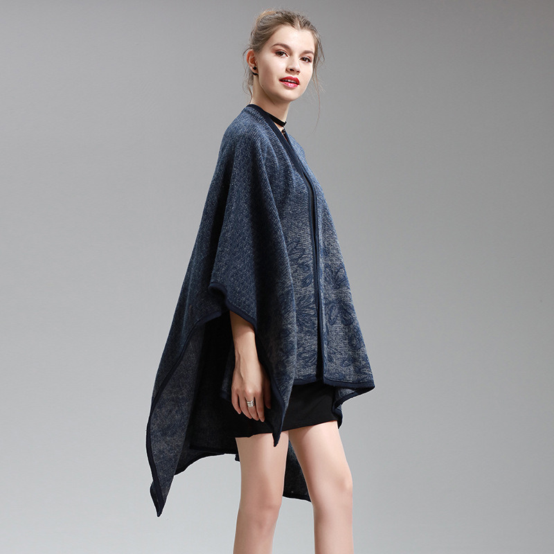 Womens Cashmere Feel Alike Fancy Cape Stole Poncho Shawl (SP293)