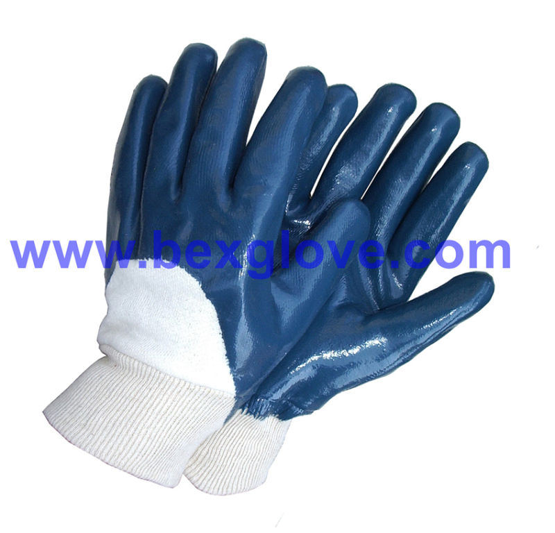 Blue Nitrile Cotton Working Glove, Open Back