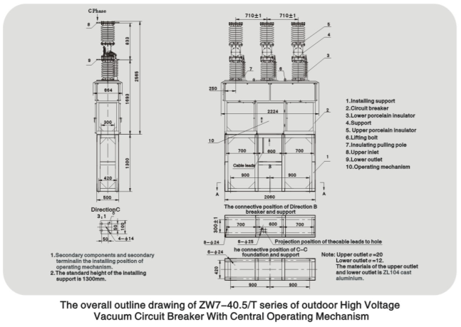 Zw7-40.5 High Voltage Vacuum Circuit Breaker (Outdoor)