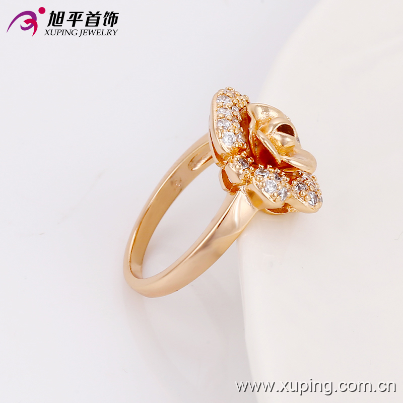 Newest Fashion Diamond Flower-Shaped Gold Jewelry Finger Ring for Ladies or Girls 13590