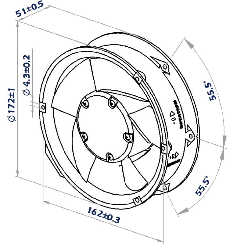 172X151X51mm Thermoplastic Housing and Impellers DC17251 Axial Fan