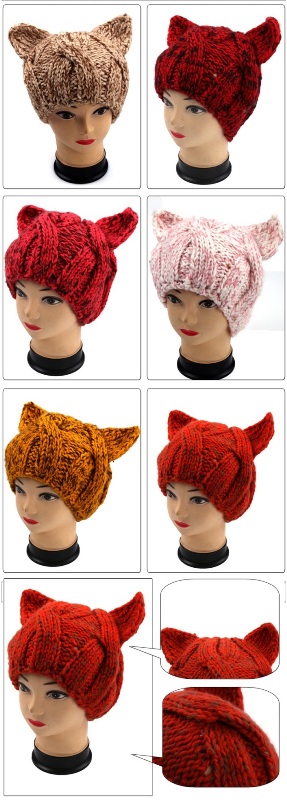 Hand Knit Evil Cat Ear Hat, Hand Knit Animal Hat