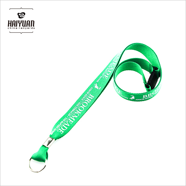 Silk Screen Printing Custom Logo Lanyard with Metal Ring, Green Silk Printed Lanyards