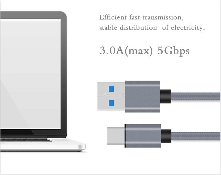 Tinned Copper Nylon Braided USB Type C 3.0 USB a to Type C Cable Fast Charging Data Line