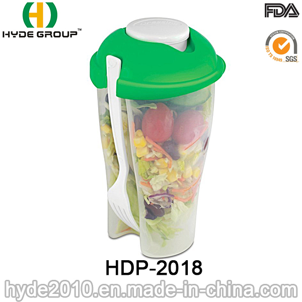 Hot Sales Salad Container Plastic Shaker Cup with Fork (HDP-2018)
