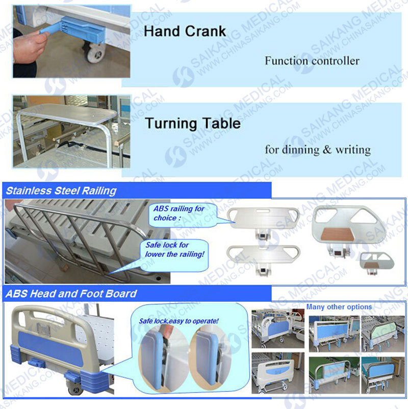 2 Function Stainless Steel Manual Hospital Bed for Sick Room