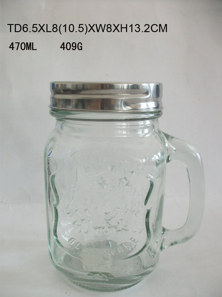 16oz Handle Glass Mug Mason Jar with Metal Lid and Screw Top Wholesale