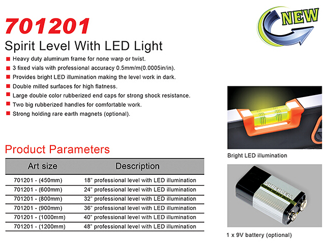 Spirit Level with LED Light (701201)