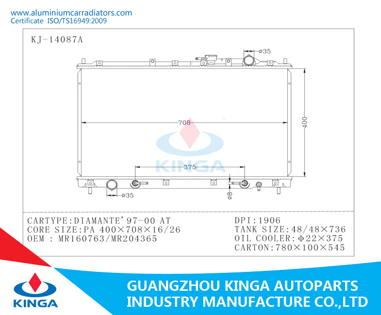 Quality Assurance Car Radiator for 1997-2000 Diamante with ISO 9001/ Ts16949 Approved