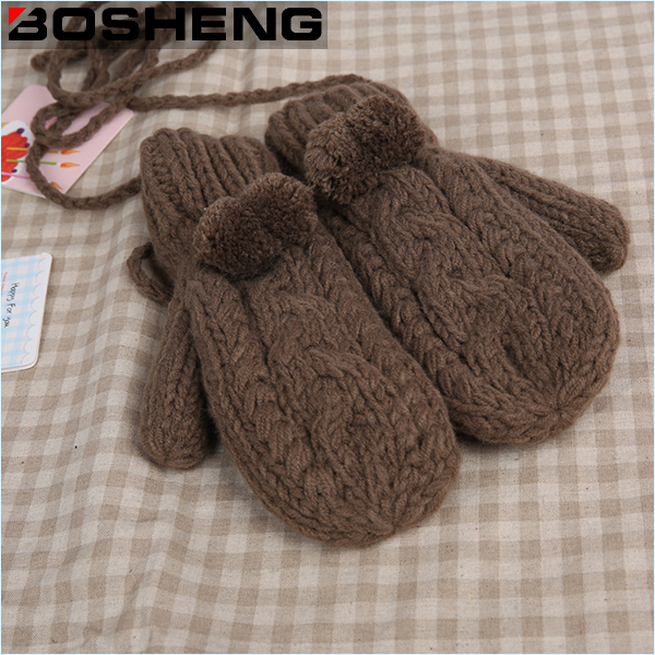 Women's Super Thick Warm Knitted Gloves Mitten with Fur Pompom