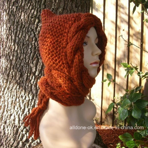 Made to Order Hand Knitted Hooded Scarf Shawl Made in China