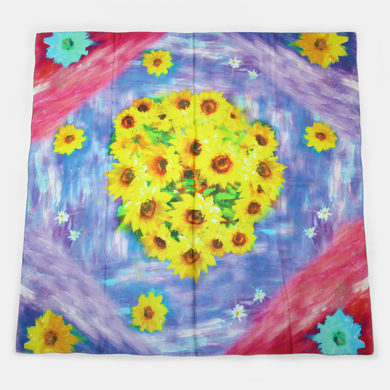 Silk Sunflower Digital Printing Big Square Scarf