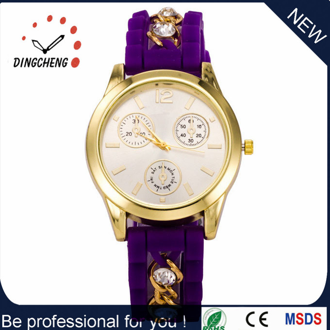 2016 Hot Sale Silicone Watch for Women Running Move with Diamond Silicone Bracelet Watch (DC652)