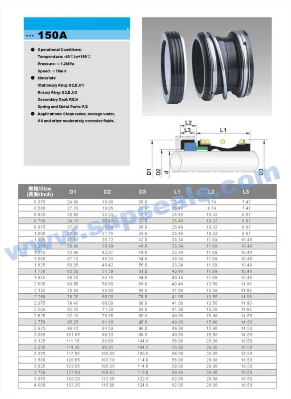 Single Spring Pump Mechanical Seal 150A Burgmann Mg1s20; Seal John Crane Type 2 (n seat) Seal