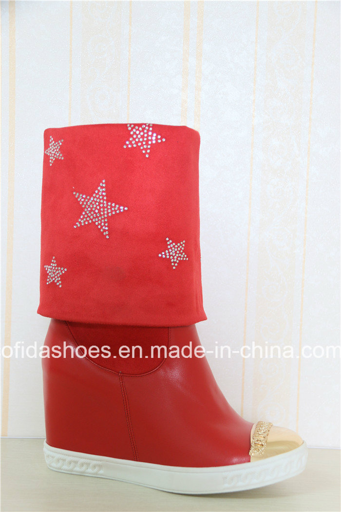 High Wedge Heels Women Leather Boot for Fashion Lady