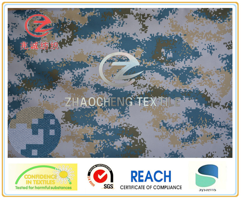 600d Poly Oxford Navy Camouflage Printing Fabric PVC Coated 330GSM for Military and Bag Use (ZCBP003)