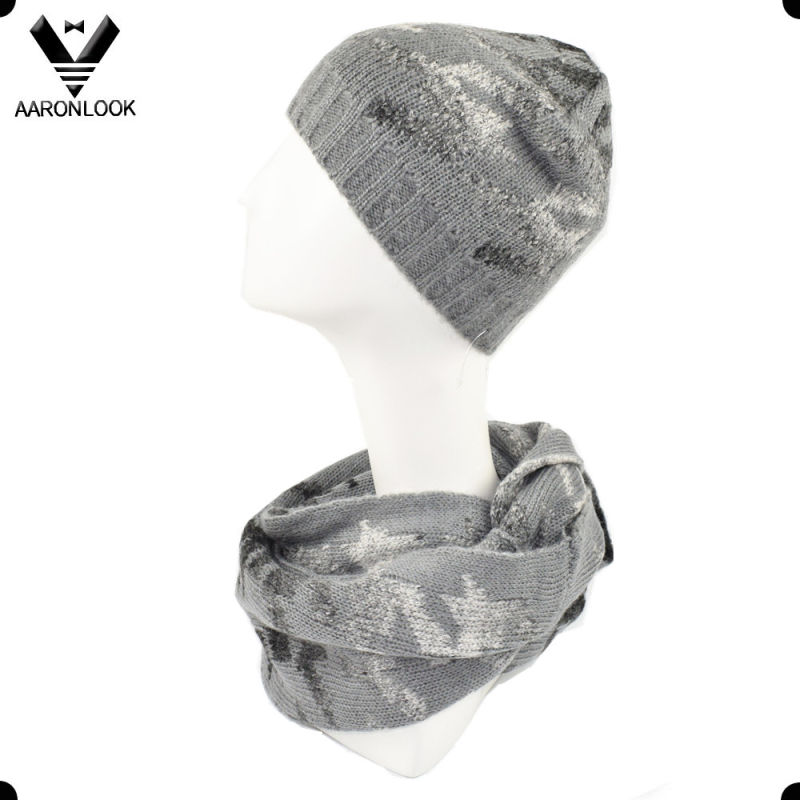 Ladies Trendy Jacquard Houndstooth Infinity Scarf and Beanie