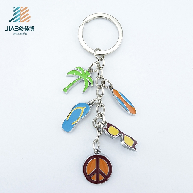 Jiabo Custom Designed Metal Flip Flop Keychain with Multiple Charms