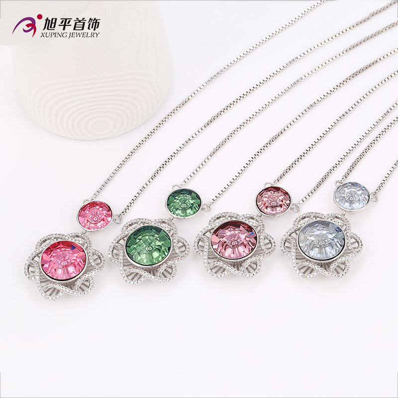 Fashion Luxury CZ Crystal Rhodium jewelry Pendant Necklace with Flower -Xn4772