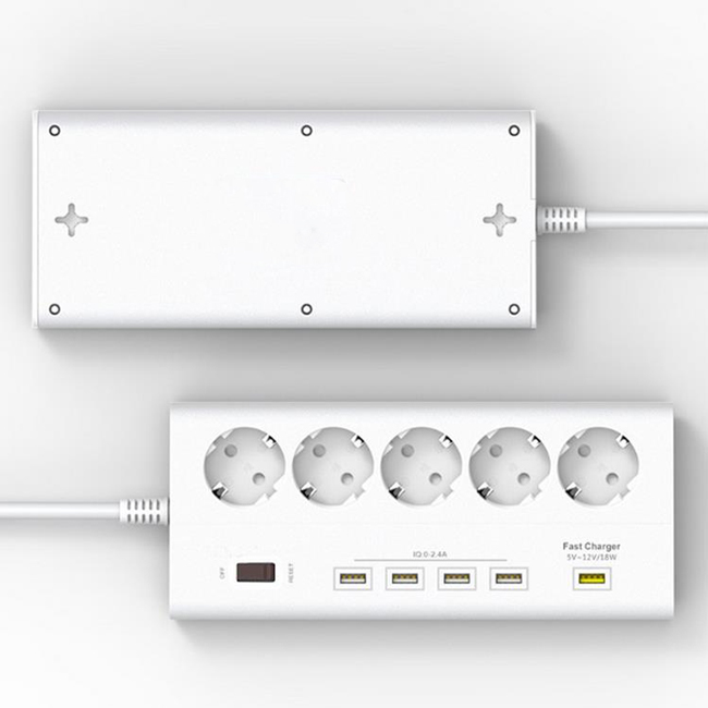 EU Plug 5 Ports Outlet Surge Protector Power Stirp with 4 X 5V/2.4A 1 X 12V USB Super Charger