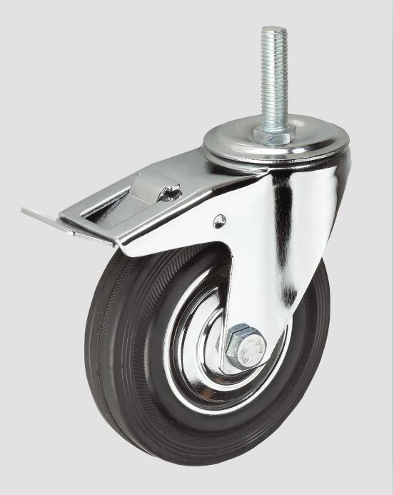 Black Rubber Thread Industrial Caster with Whole Brake