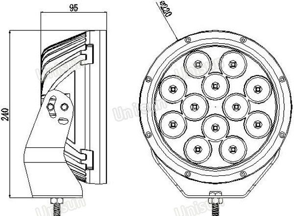 24V 220mm 120W CREE 10W LED Driving Light