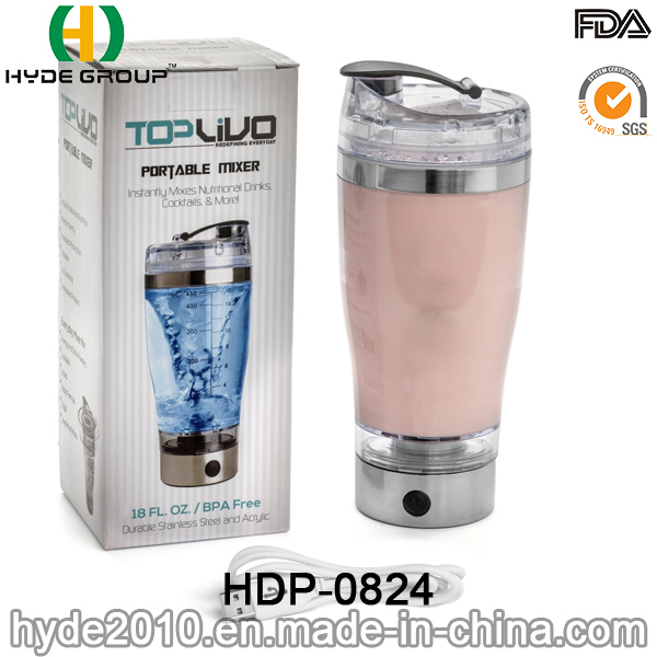 450ml Plastic Vortex Bottle with Small MOQ, BPA Free Plastic Electric Protein Shaker Bottle (HDP-0824)