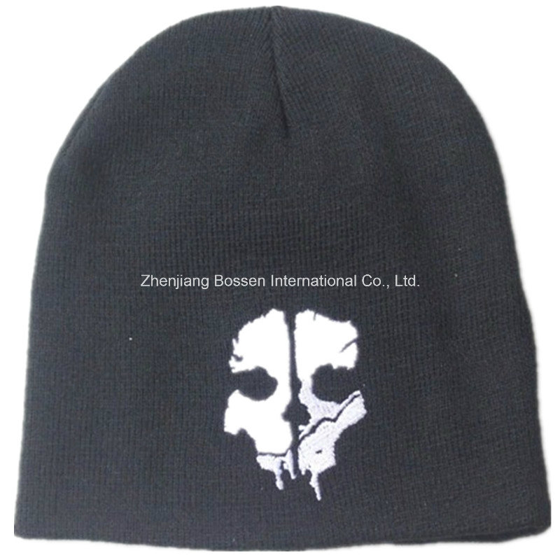 OEM Produce Skull Printed Black Men's Sports Snowboard Acrylic Knit Customized Wool Beanie