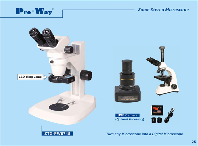 Professional 6.7X-45X Zoom Stereo Microscope with Incident & Transmitted Illumination (ZTX-PW6745)