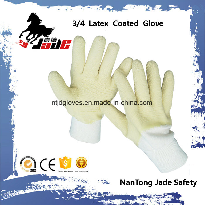 Cotton or Jersey Liner with 3/4 Yellow Latex Crinkle Finished Safety Cuff Gloves