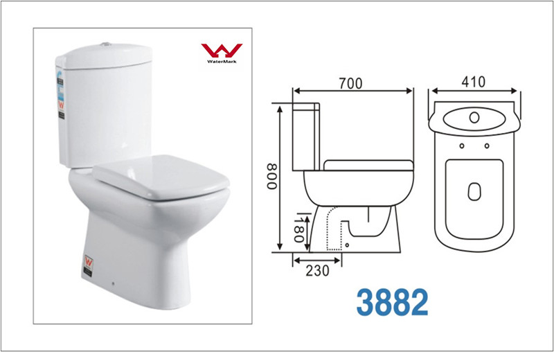 Hot Selling Washdown Two-Piece Water Closet with Watermark (A-3882)