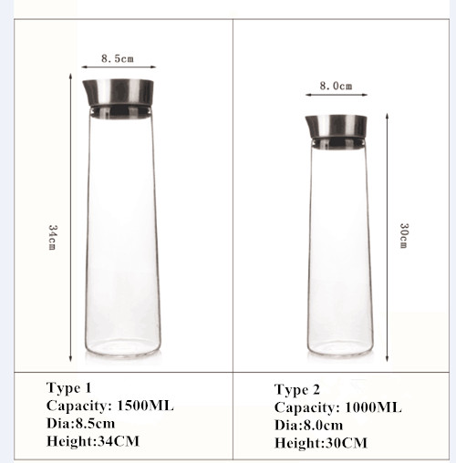 1L 1.5L Cold Water Bottle Borosilicate Glass Cold Water Kettle